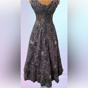 Jovani BallGown Prom Formal Sheer Corset Beaded Sequins Floral Purple + Blue 10